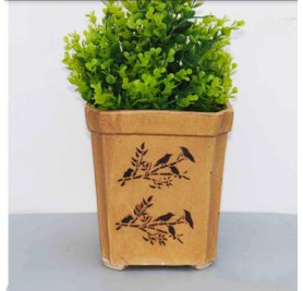 Bird Printed Brown Ceramic Pot